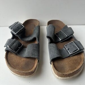 Birkenstock Arizona Soft Footbed Gray Suede Sandals Slides Size 37
